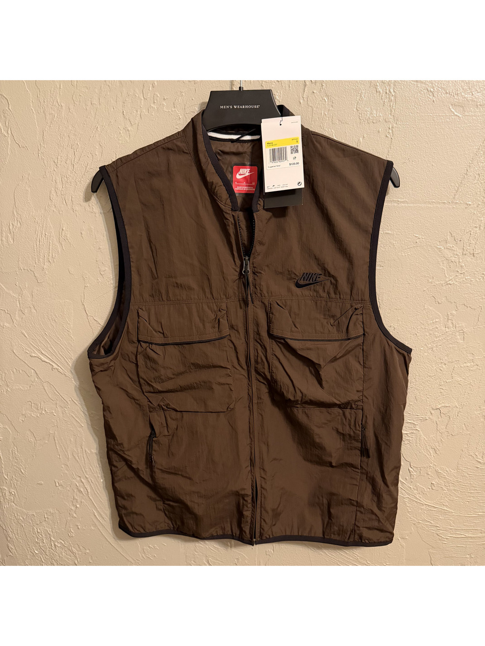 NWT Nike Full Zip Cargo Utility Vest Brown Men's Size Small Streetwear Techwear